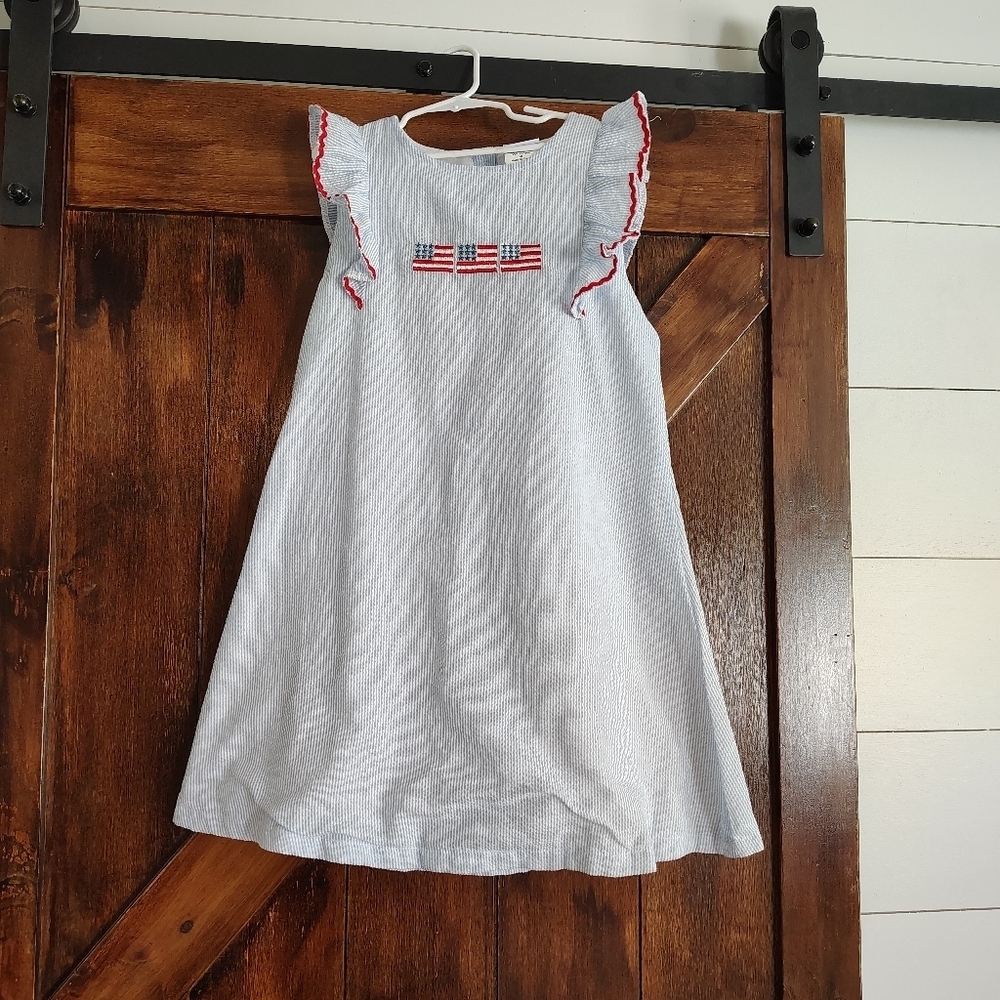 Stitchy Fish Red White Blue Patriotic Flag Striped Dress Preppy Size 10 EUC